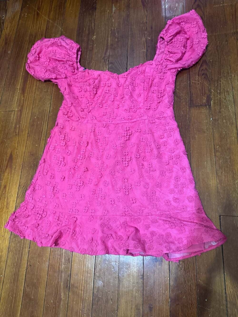 City Chic Pink Floral Detail Puff Sleeve Mini Dress SIZE M/18